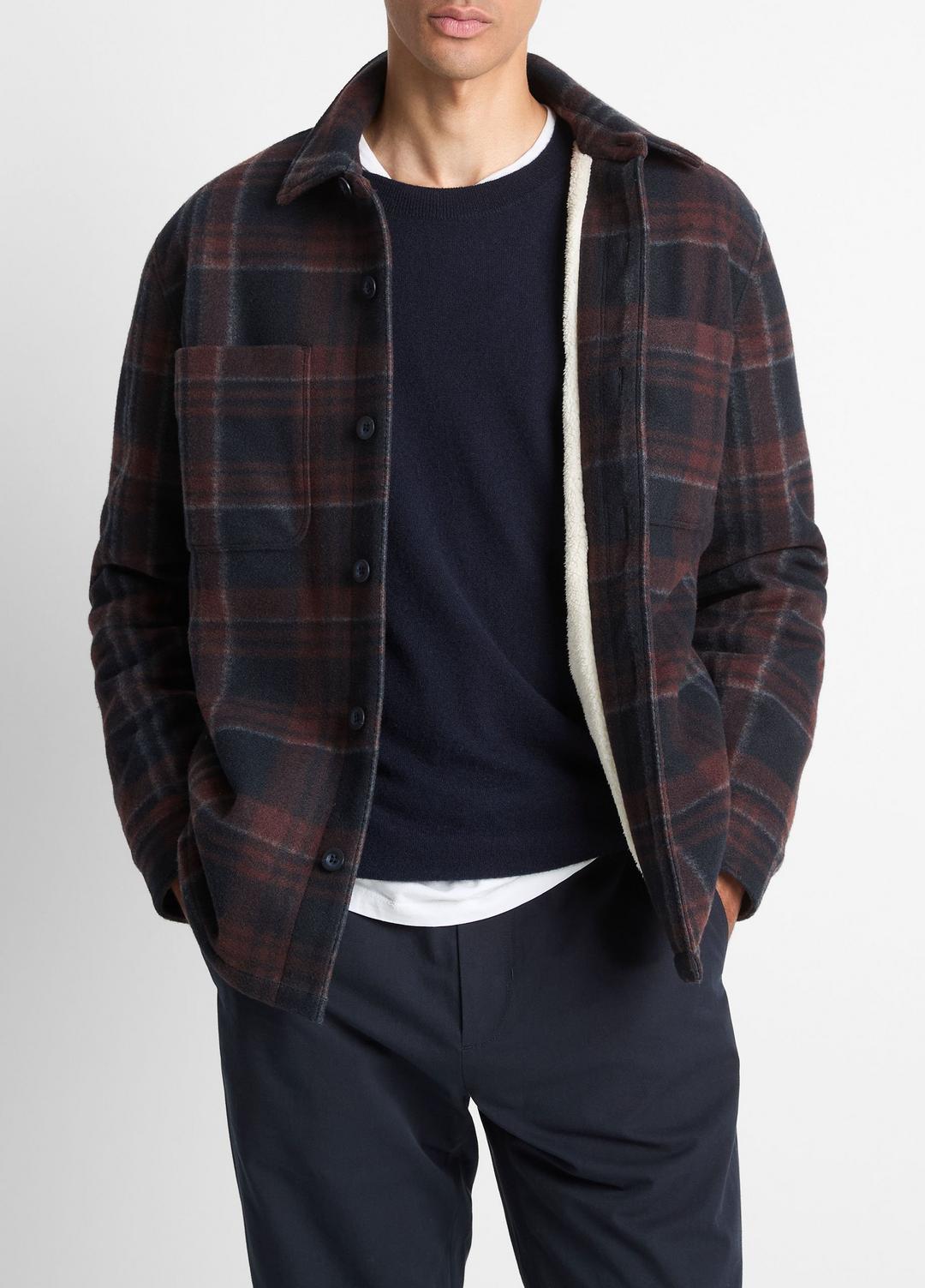Sherpa-Lined Plaid Shirt Jacket in Shirt Jackets COASTAL COMBO | VINCE Men