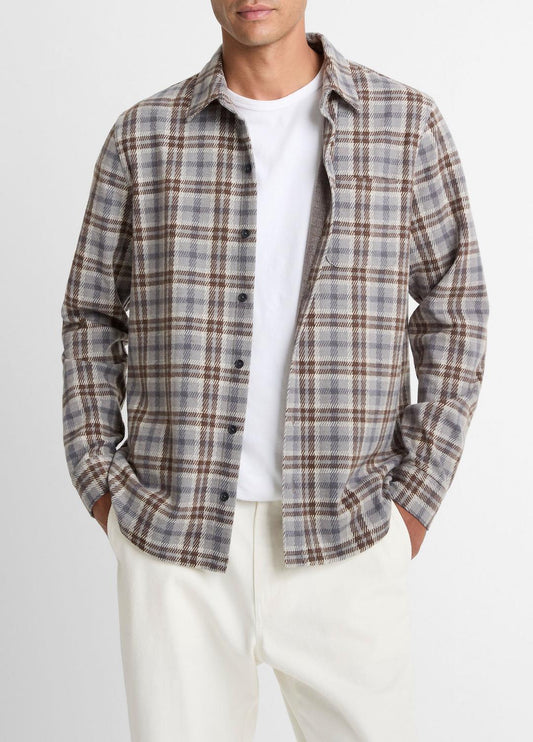 Plaid Cotton-Blend Shirt Jacket in Shirt Jackets HEATHER FOG COMBO | VINCE Men