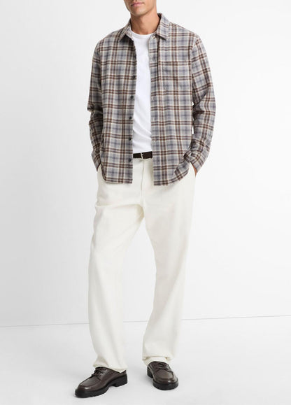 Plaid Cotton-Blend Shirt Jacket in Shirt Jackets HEATHER FOG COMBO | VINCE Men
