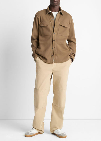Double-Knit Cotton-Blend Piqué Shirt Jacket in Shirt Jackets HIGHLANDS/MEDIUM HEATHER GREY | VINCE Men