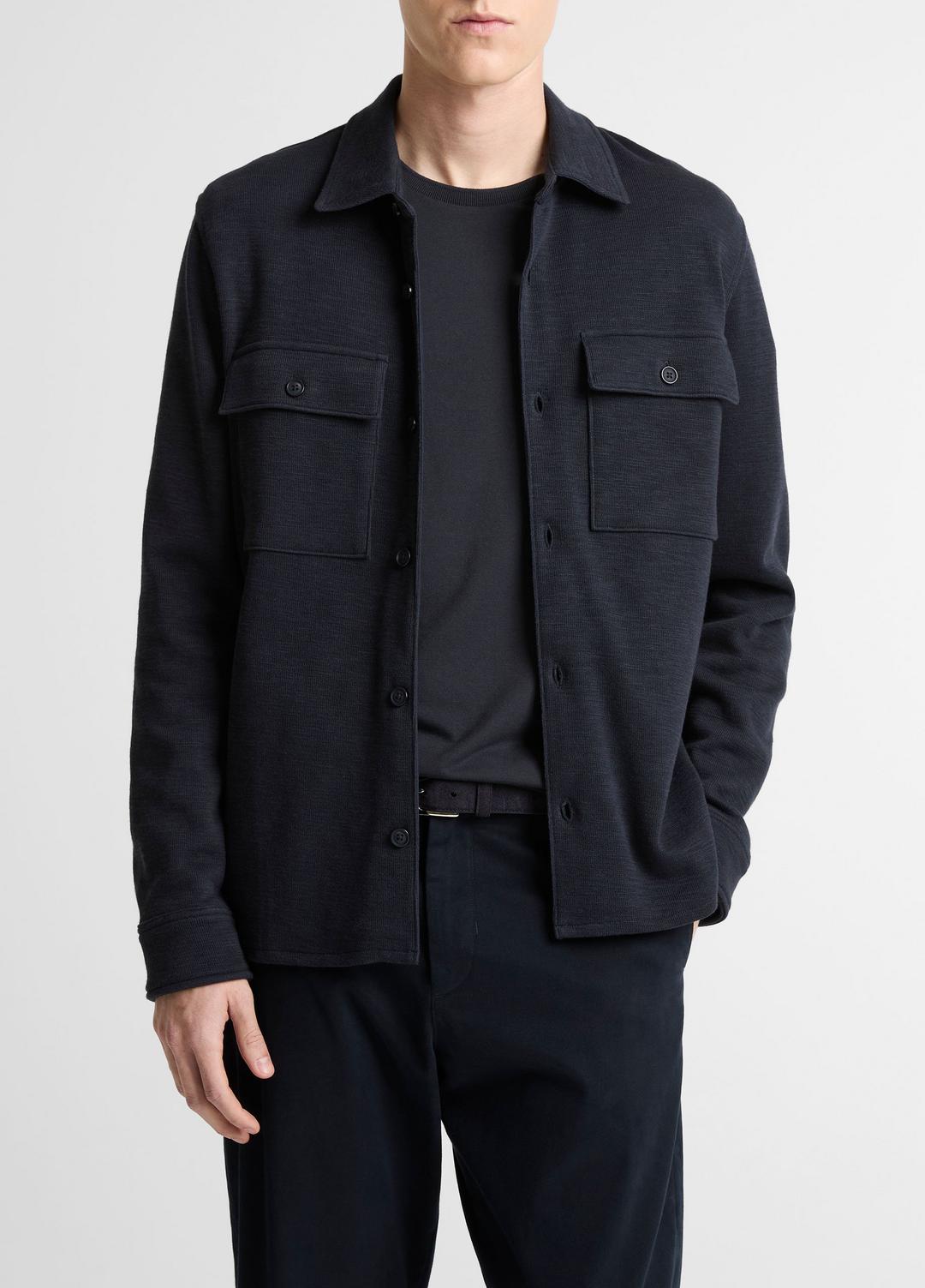 Double-Slub Cotton-Blend Shirt Jacket in Jackets COASTAL BLUE | VINCE Men