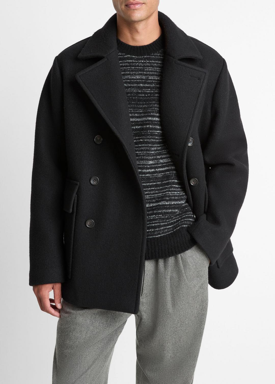 Italian Wool-Blend Peacoat in Coats BLACK | VINCE Men
