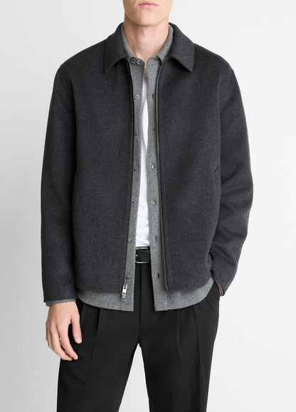 Splittable Wool-Blend Zip-Front Jacket in Jackets HEATHER BLACK | VINCE Men