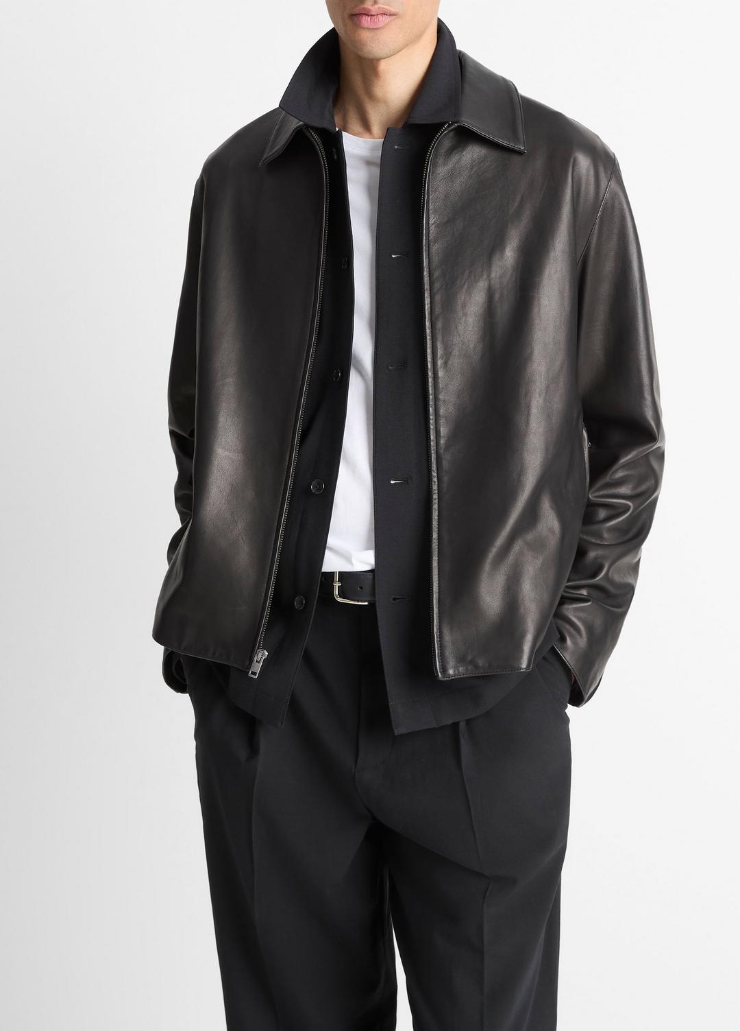 Leather Zip-Up Jacket in Leather Jackets BLACK | VINCE Men