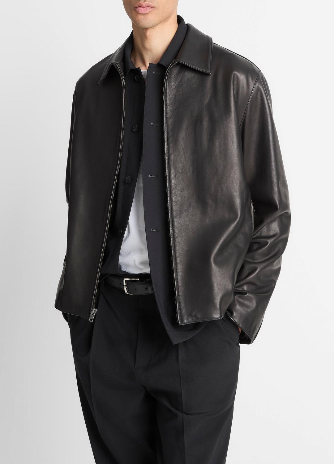 Leather Zip-Up Jacket in Leather Jackets BLACK | VINCE Men