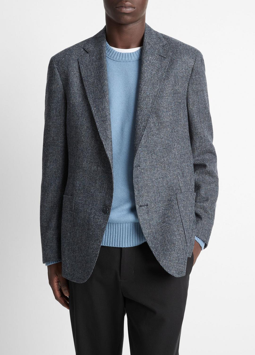 Plaid Alpaca-Blend Relaxed Sport Coat in Blazers NAVY/BLUE | VINCE Men