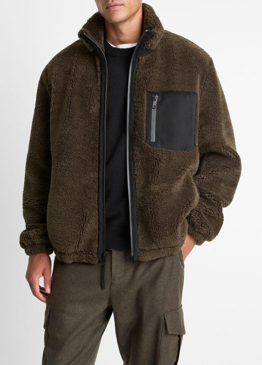 Sherpa Zip Jacket in Jackets DARK LEAF | VINCE Men