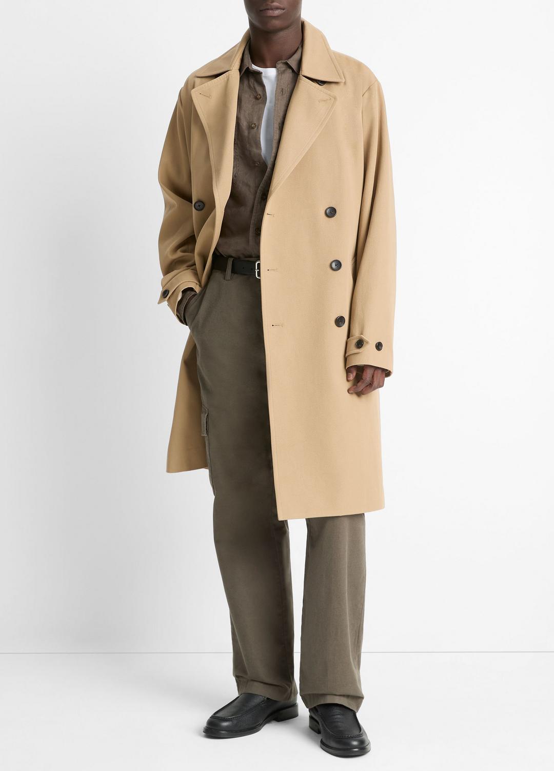 Italian Cotton Double-Breasted Trench Coat in Coats LIGHT BEACHWOOD | VINCE Men