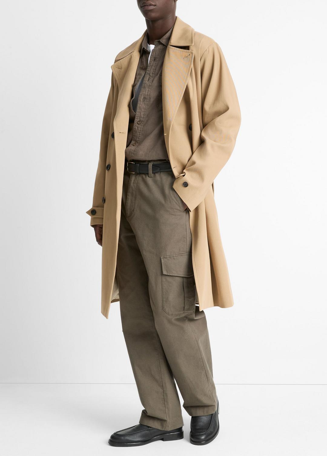 Italian Cotton Double-Breasted Trench Coat in Coats LIGHT BEACHWOOD | VINCE Men