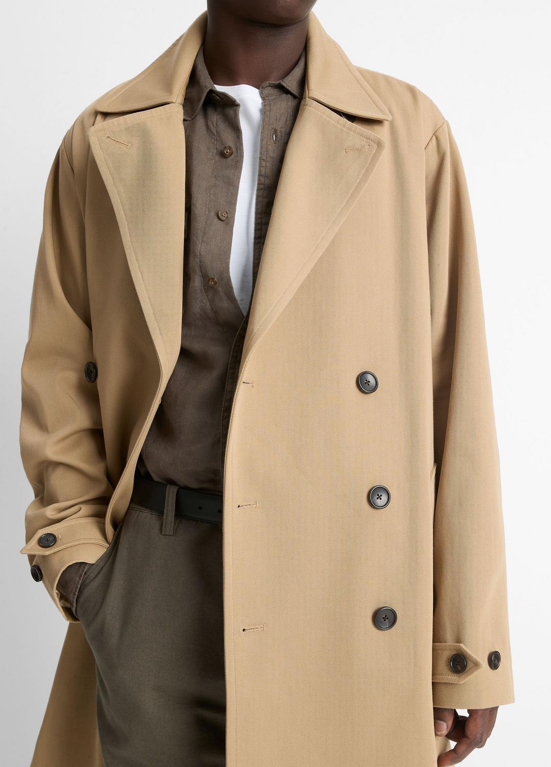 Italian Cotton Double-Breasted Trench Coat in Coats LIGHT BEACHWOOD | VINCE Men
