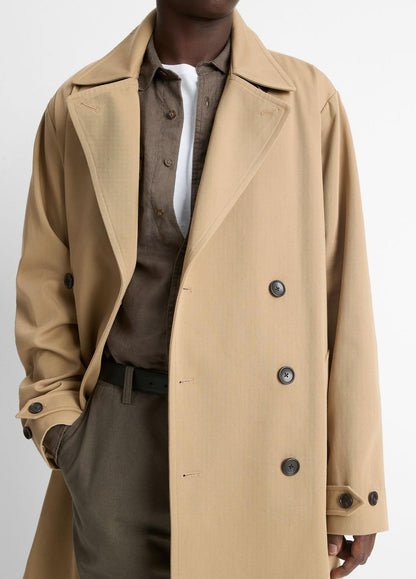 Italian Cotton Double-Breasted Trench Coat in Coats LIGHT BEACHWOOD | VINCE Men
