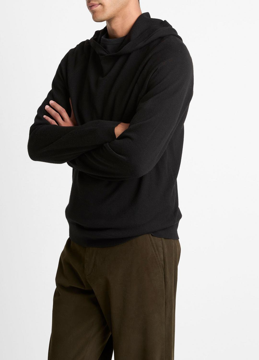 Featherweight Merino Wool-Cashmere Hoodie in Sweatshirts & Hoodies BLACK | VINCE Men