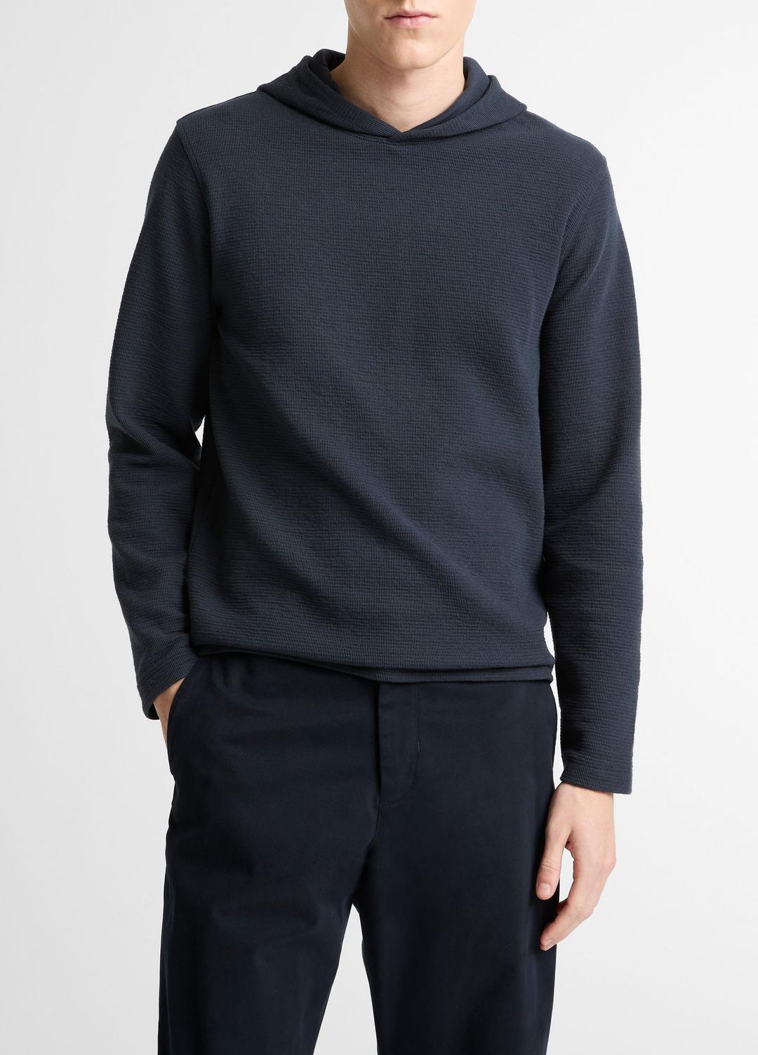 Variegated Stripe Double-Face Cotton-Blend Hoodie in Sweatshirts & Hoodies COASTAL BLUE/COASTAL BLUE | VINCE Men