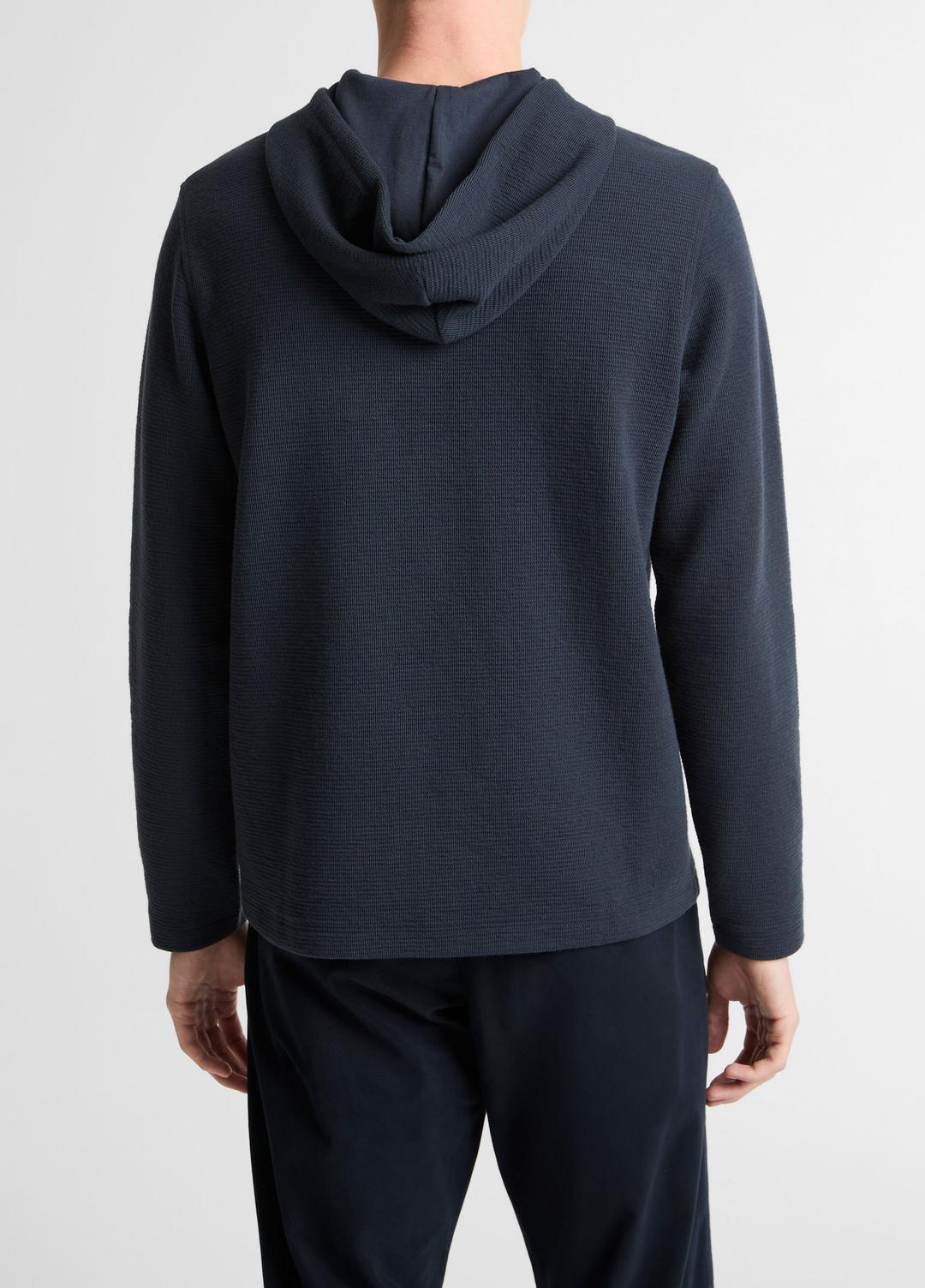 Variegated Stripe Double-Face Cotton-Blend Hoodie in Sweatshirts & Hoodies COASTAL BLUE/COASTAL BLUE | VINCE Men