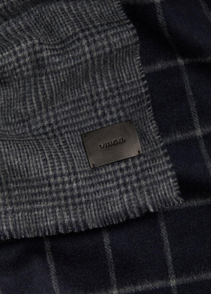 Double-Face Plaid Wool-Cashmere Scarf in Scarves & Hats COASTAL BLUE/MEDIUM HEATHER GREY | VINCE Men