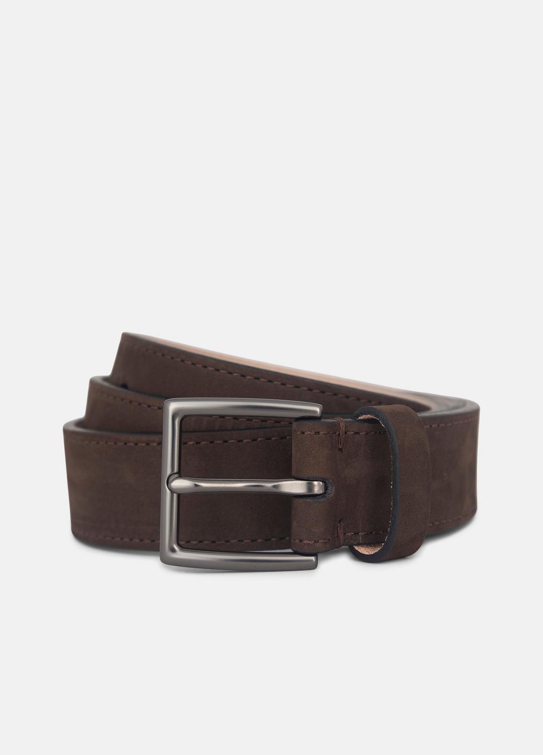 Men's 32mm Nubuck Leather Belt in Belts DARK ROAST/MATTE GUNMETAL | VINCE Men