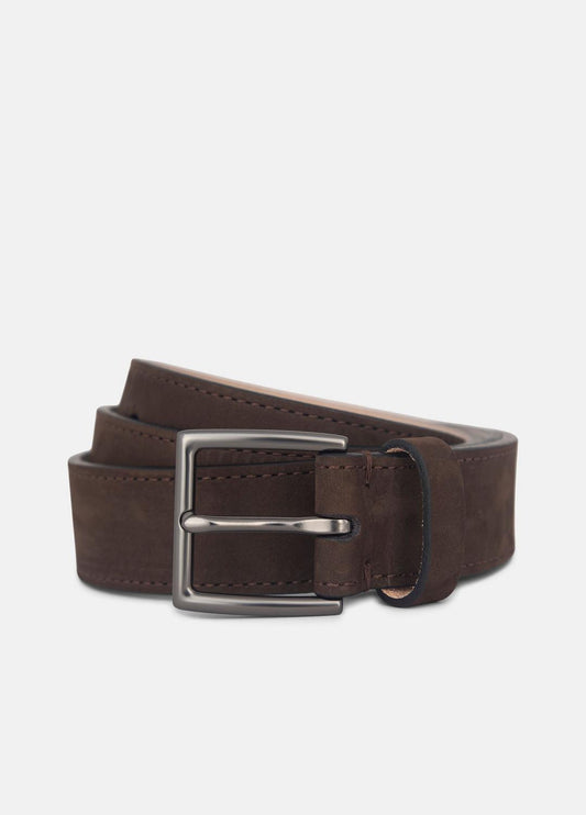Men's 32mm Nubuck Leather Belt in Belts DARK ROAST/MATTE GUNMETAL | VINCE Men