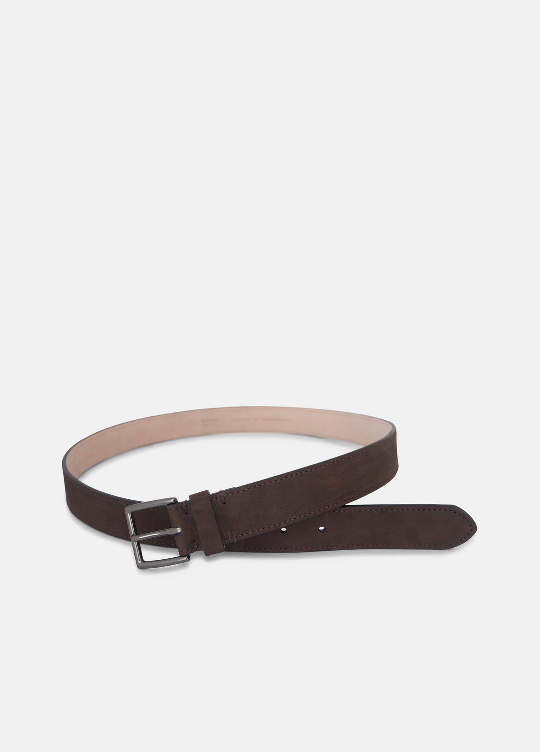 Men's 32mm Nubuck Leather Belt in Belts DARK ROAST/MATTE GUNMETAL | VINCE Men
