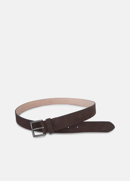 Men's 32mm Nubuck Leather Belt in Belts DARK ROAST/MATTE GUNMETAL | VINCE Men