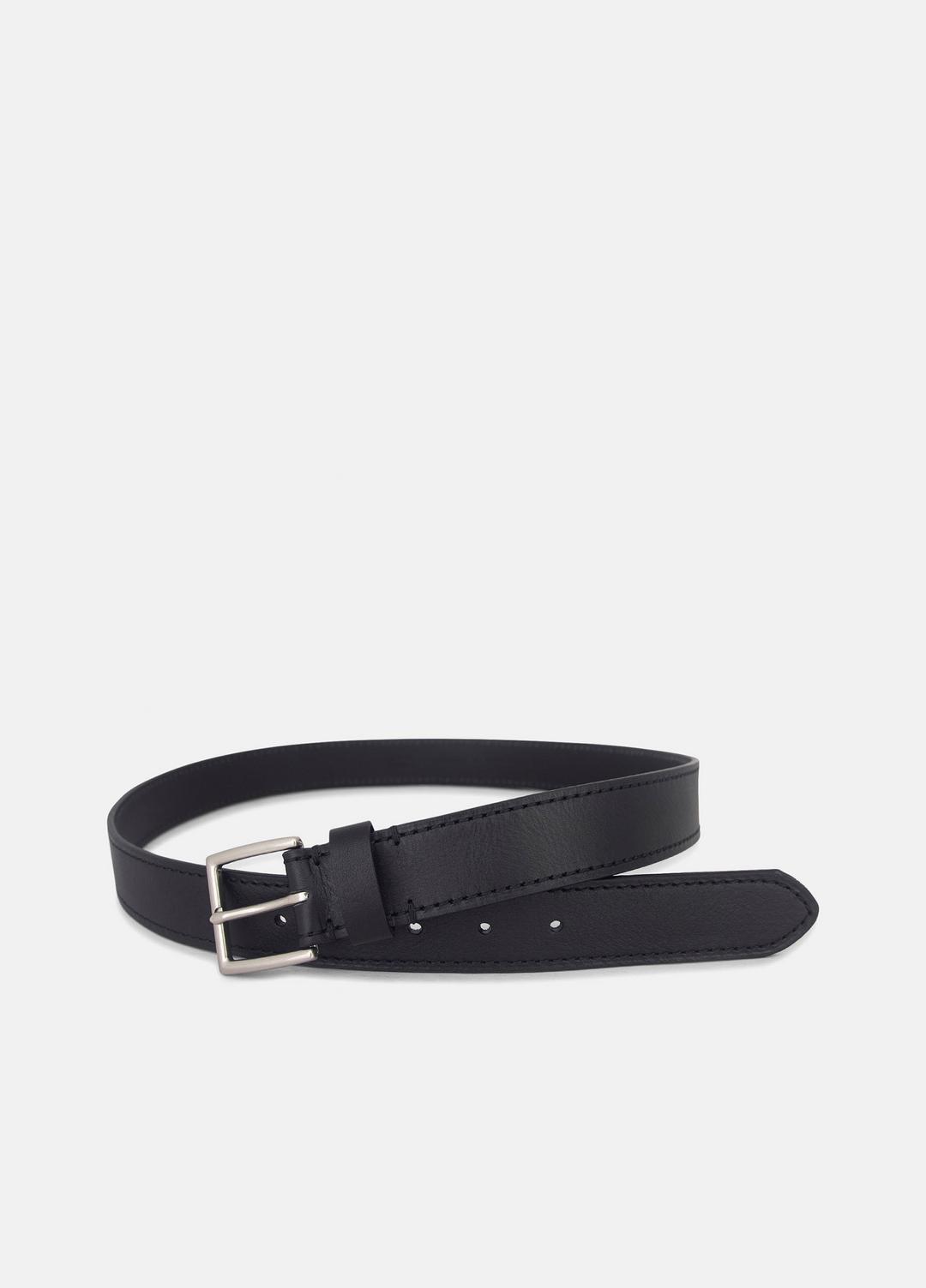 Men's 35mm Stitched Leather Belt in Belts BLACK/DULL NICKEL | VINCE Men