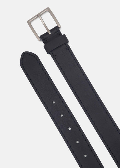 Men's 35mm Stitched Leather Belt in Belts BLACK/DULL NICKEL | VINCE Men