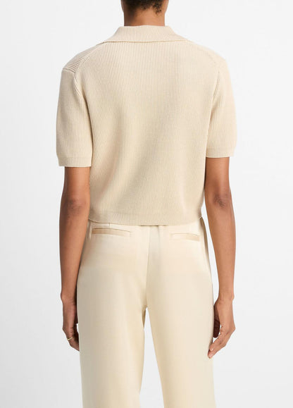 Ribbed Silk-Cotton Polo Sweater in Sweaters PALE CANYON | VINCE Sale
