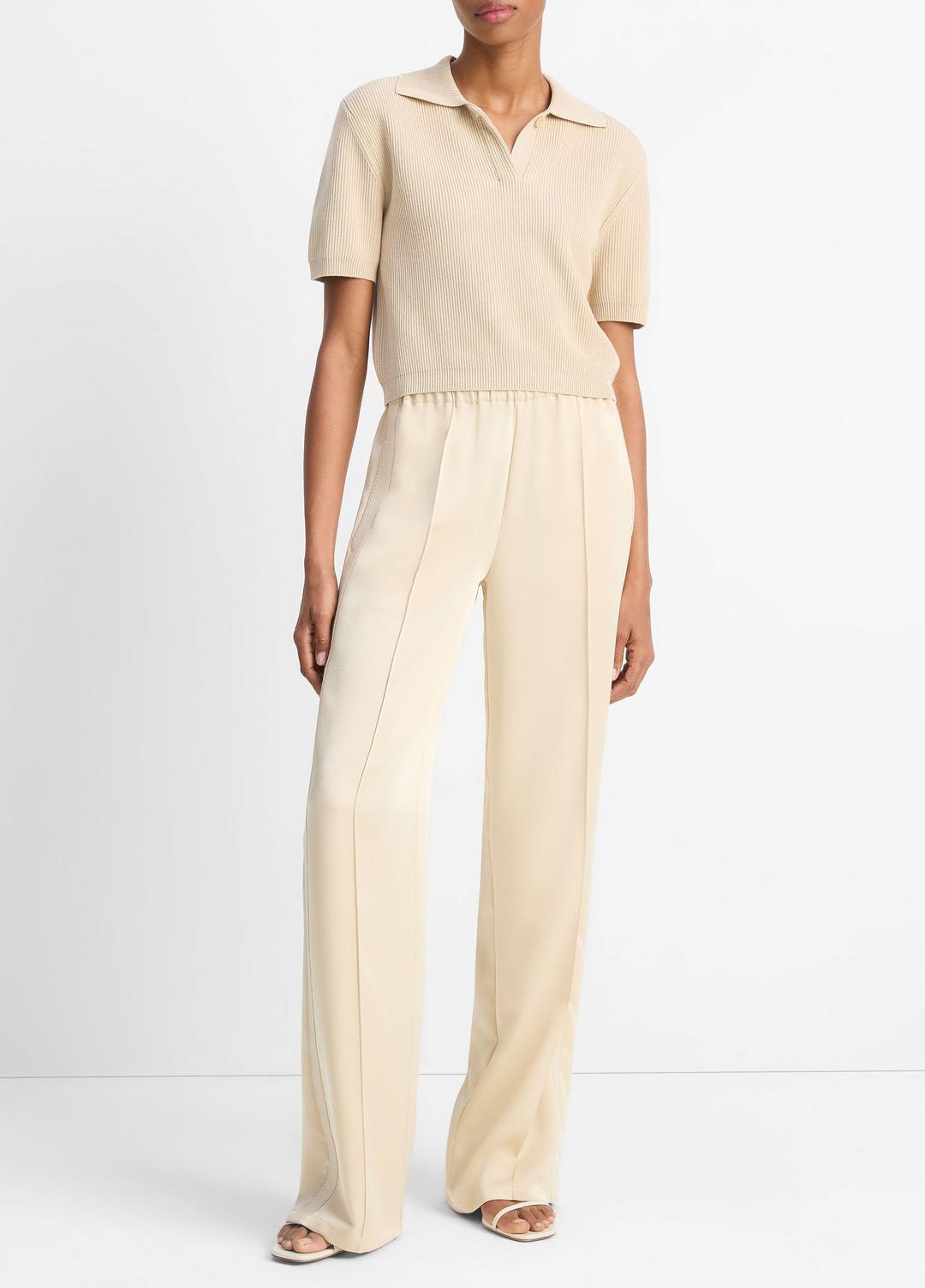 Ribbed Silk-Cotton Polo Sweater in Sweaters PALE CANYON | VINCE Sale