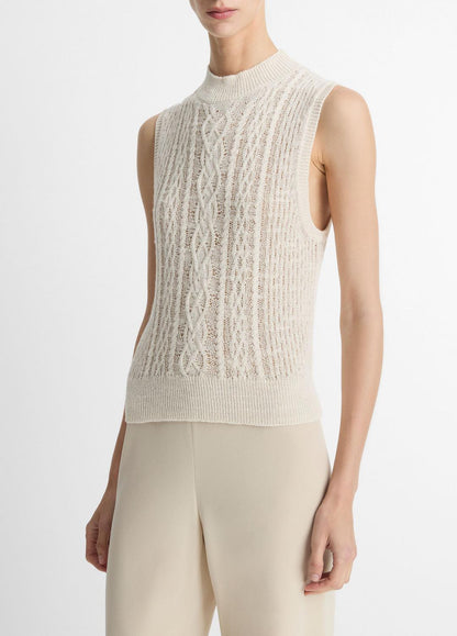 Cable Cotton-Blend Double-Layer Shell in Sweaters OFF WHITE/GOLD CLIFF | VINCE Sale