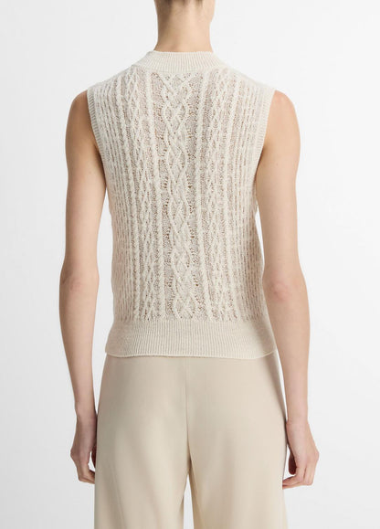 Cable Cotton-Blend Double-Layer Shell in Sweaters OFF WHITE/GOLD CLIFF | VINCE Sale