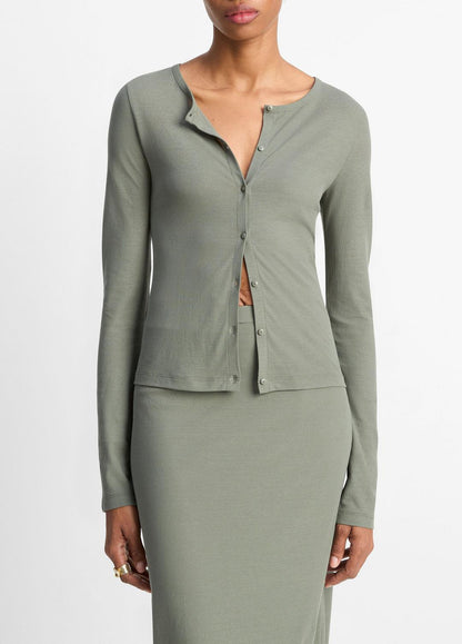 Cotton Crepe Jersey Cardigan in Shirts & Tees CLAY SAGE | VINCE Sale