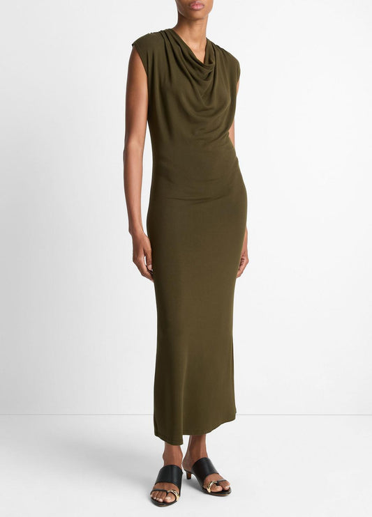 Jersey Draped Cowl-Neck Dress in Dresses & Skirts VERDE | VINCE Sale