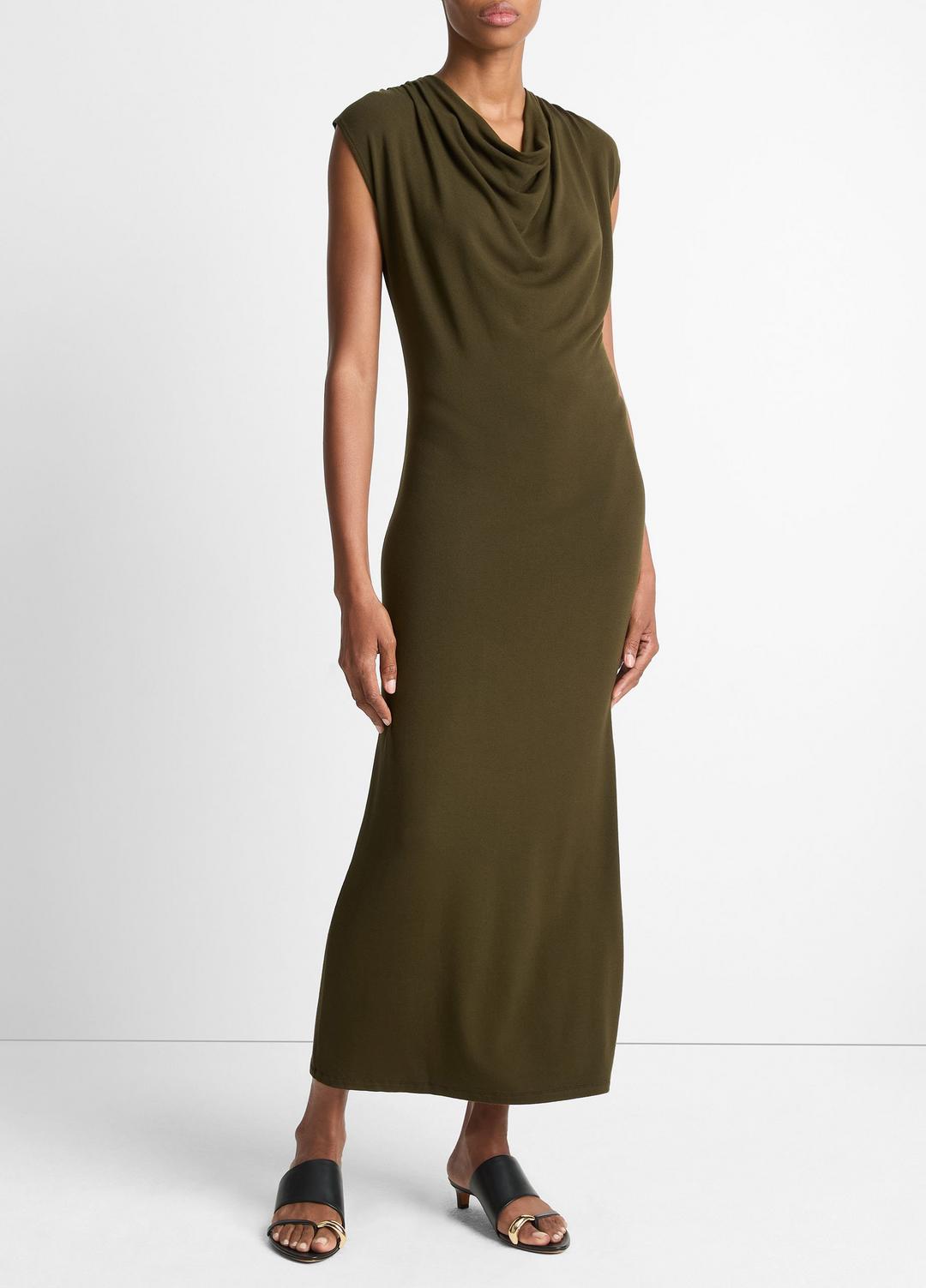 Jersey Draped Cowl-Neck Dress in Dresses & Skirts VERDE | VINCE Sale