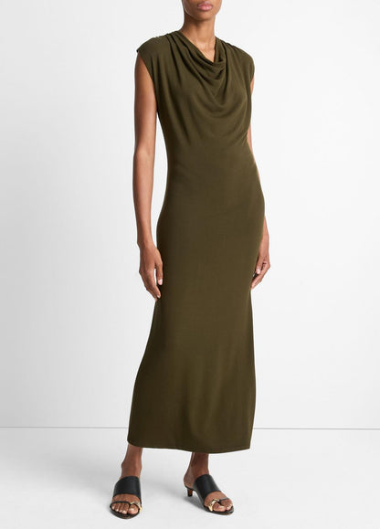 Jersey Draped Cowl-Neck Dress in Dresses & Skirts VERDE | VINCE Sale