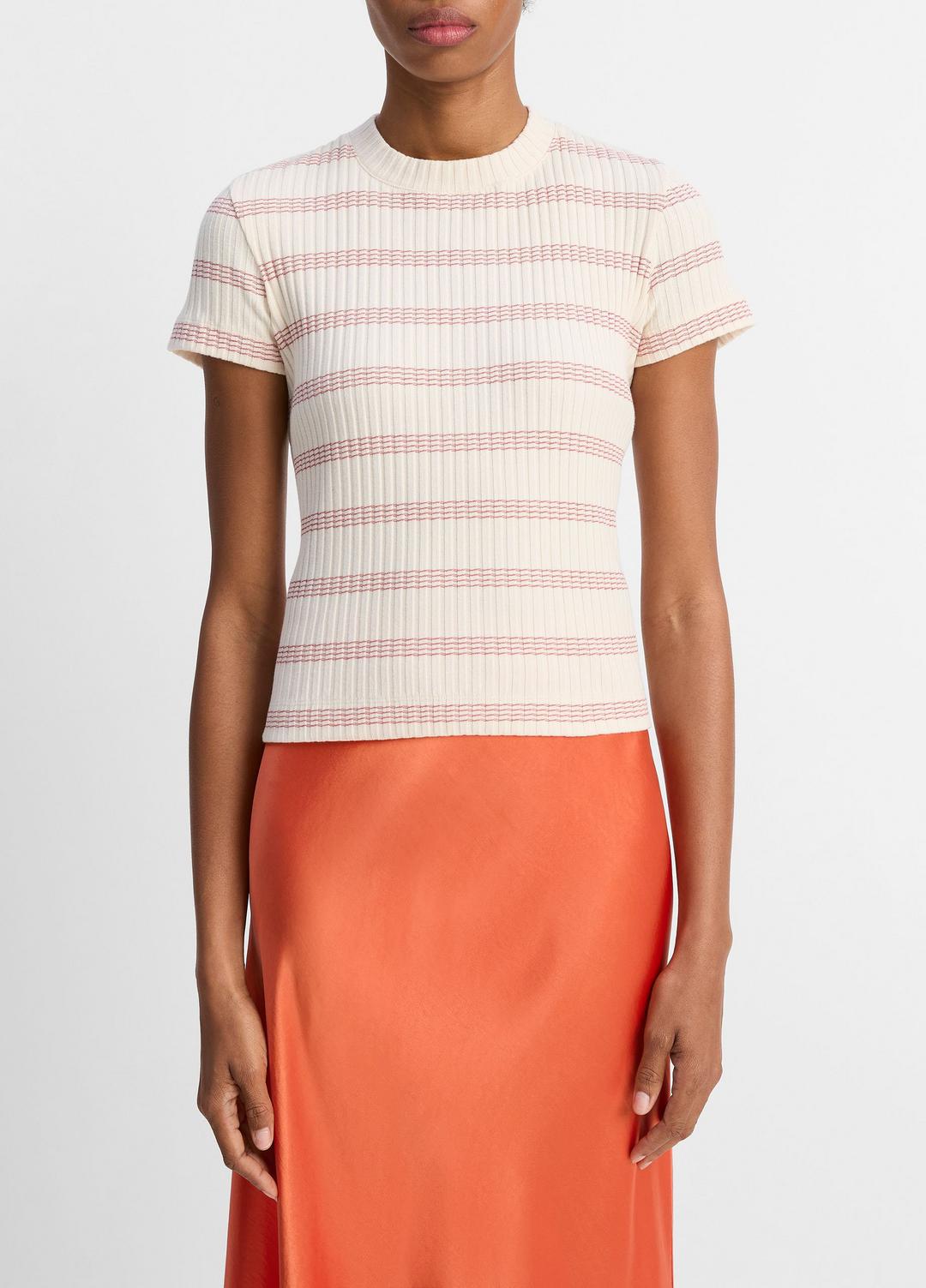 Striped Ribbed Cotton-Blend Top in Shirts & Tees OAT SHELL COMBO | VINCE Sale