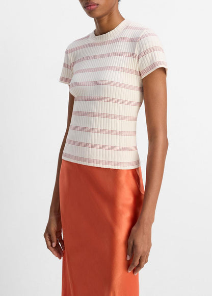 Striped Ribbed Cotton-Blend Top in Shirts & Tees OAT SHELL COMBO | VINCE Sale