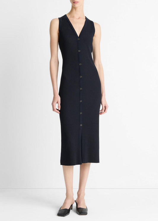 Ribbed Cotton-Blend Button-Front Dress in Dresses & Skirts COASTAL BLUE | VINCE Sale