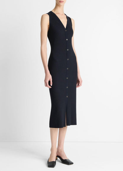 Ribbed Cotton-Blend Button-Front Dress in Dresses & Skirts COASTAL BLUE | VINCE Sale