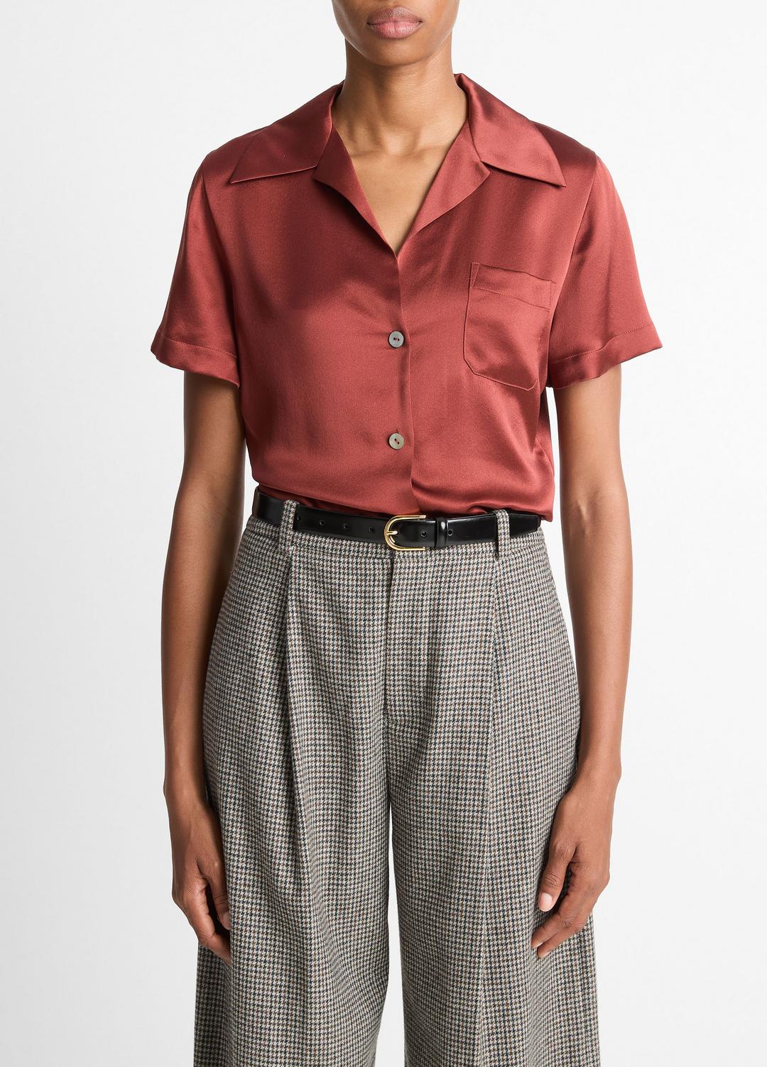 Silk Short-Sleeve Button-Front Shirt in Shirts & Tees SIENA | VINCE Sale