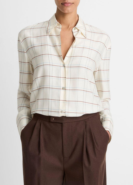 Checked Plaid Button-Front Shirt in Shirts & Tees CREAM MULTI | VINCE Sale