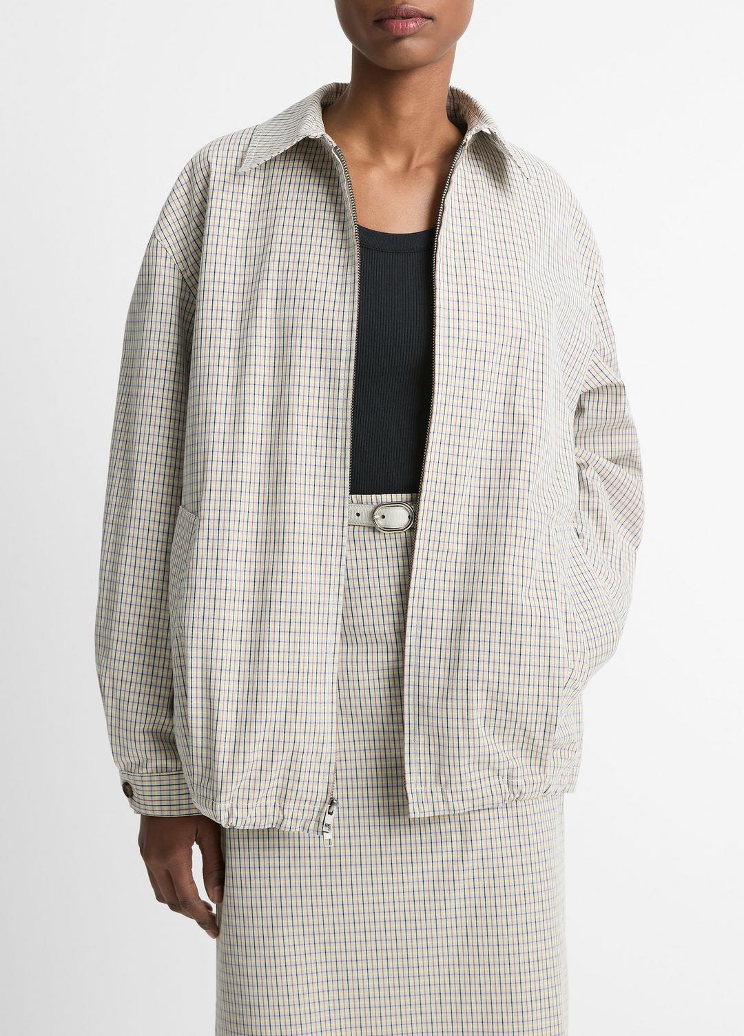 Gardener's Check Cotton Oversized Bomber Jacket in Jackets & Outerwear STONE/TAN | VINCE Sale