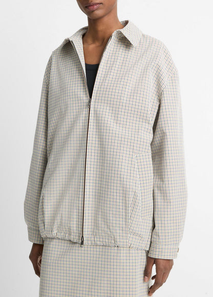 Gardener's Check Cotton Oversized Bomber Jacket in Jackets & Outerwear STONE/TAN | VINCE Sale
