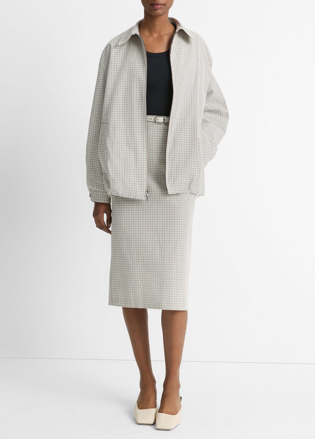 Gardener's Check Cotton Oversized Bomber Jacket in Jackets & Outerwear STONE/TAN | VINCE Sale