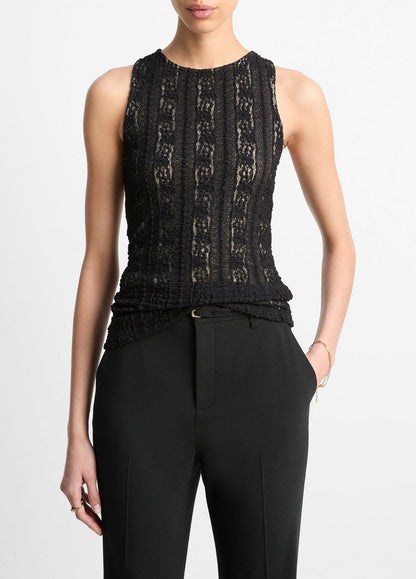 Smocked Lace Shell in Shirts & Tees BLACK | VINCE Sale
