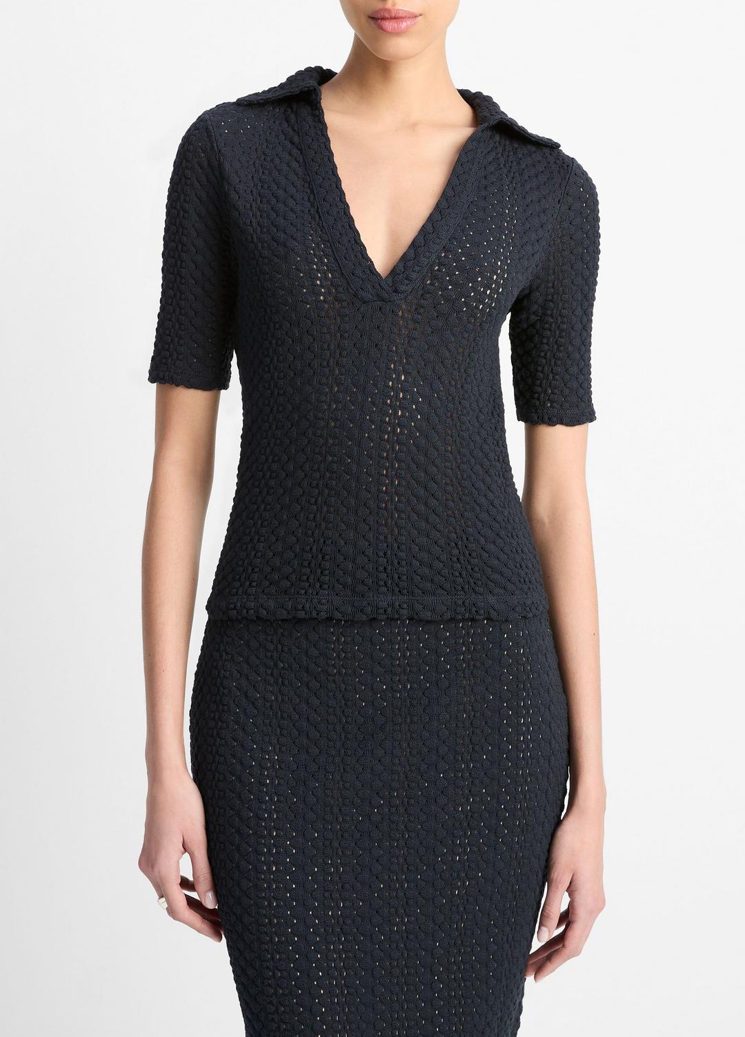 Textural Cotton Elbow-Sleeve Polo Top in Shirts & Tees COASTAL BLUE | VINCE Sale