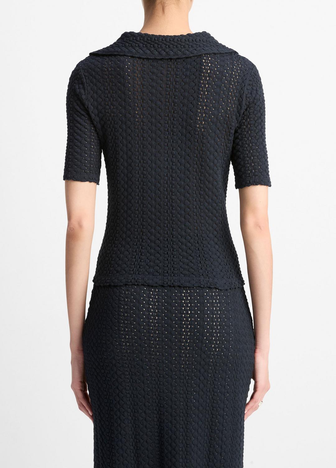 Textural Cotton Elbow-Sleeve Polo Top in Shirts & Tees COASTAL BLUE | VINCE Sale