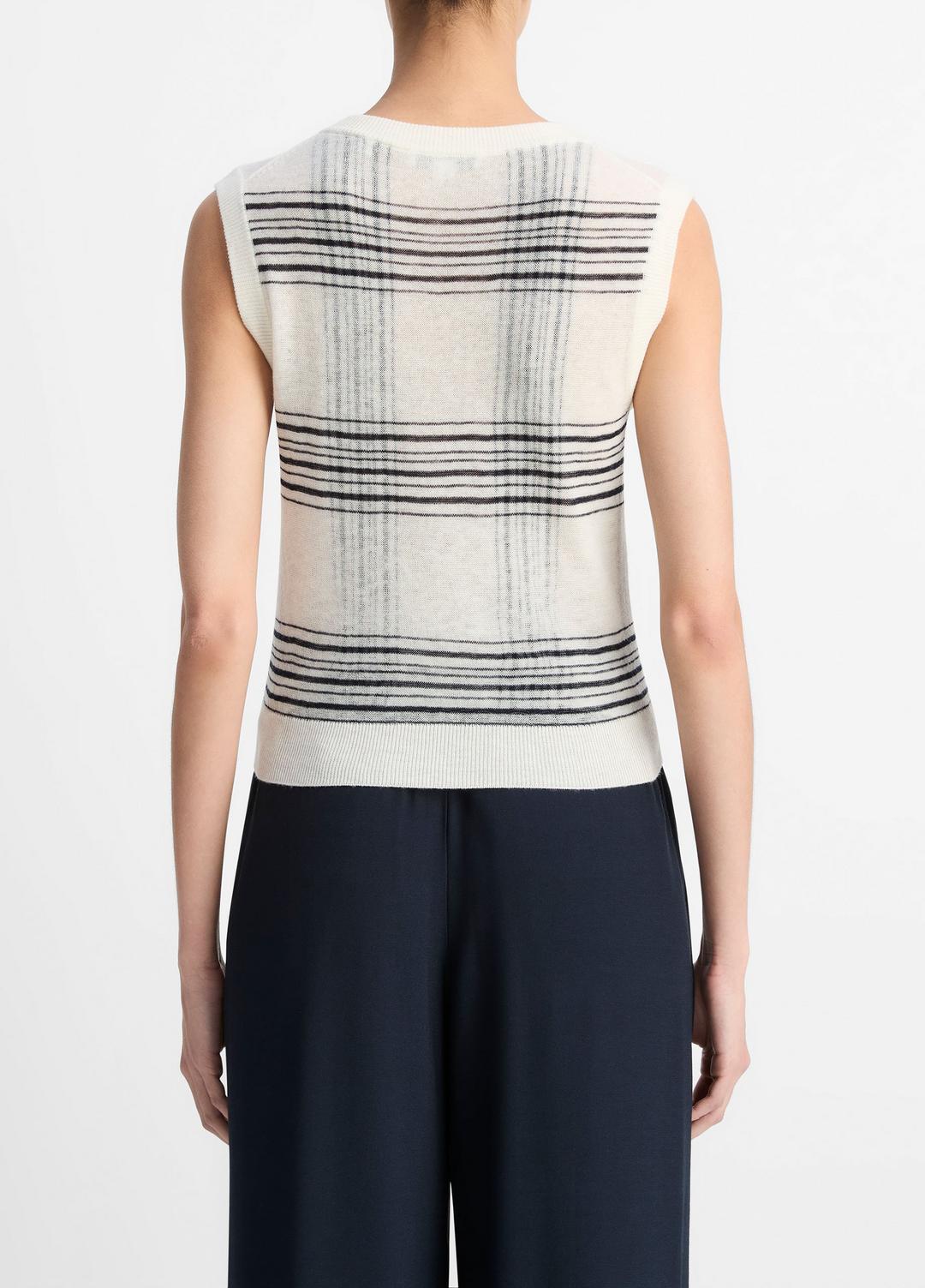Featherweight Plaid Wool Sweater Vest in Sweaters OFF WHITE/COASTAL BLUE | VINCE Sale