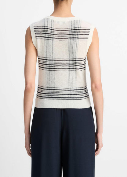 Featherweight Plaid Wool Sweater Vest in Sweaters OFF WHITE/COASTAL BLUE | VINCE Sale