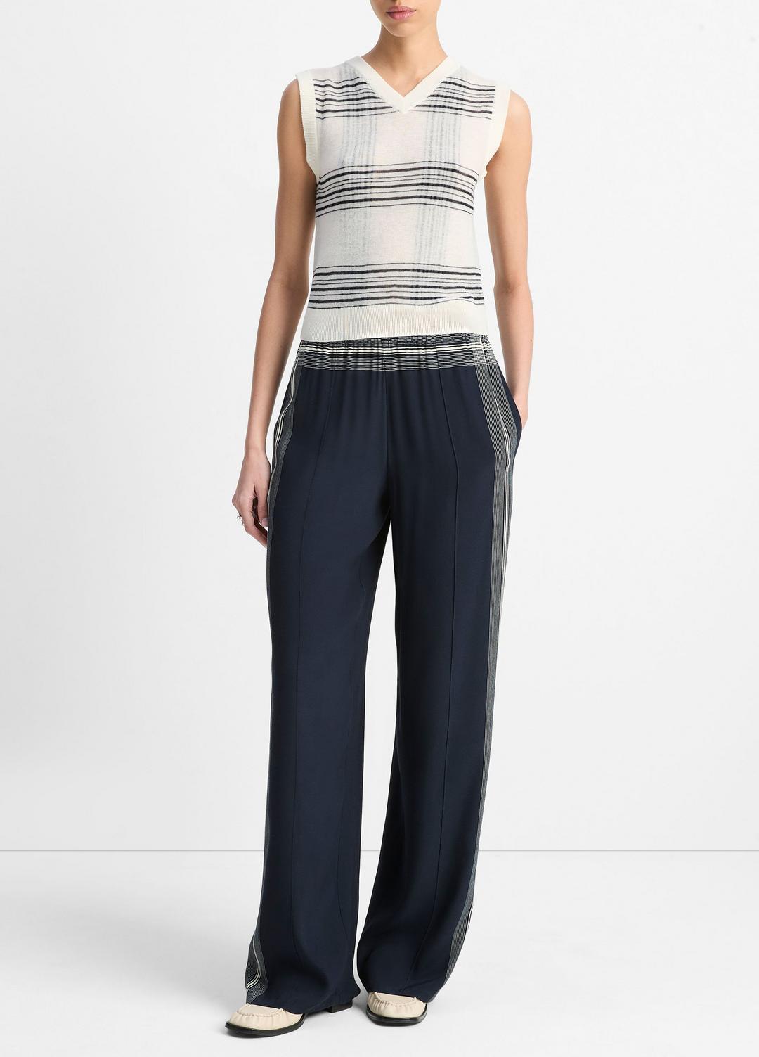 Featherweight Plaid Wool Sweater Vest in Sweaters OFF WHITE/COASTAL BLUE | VINCE Sale