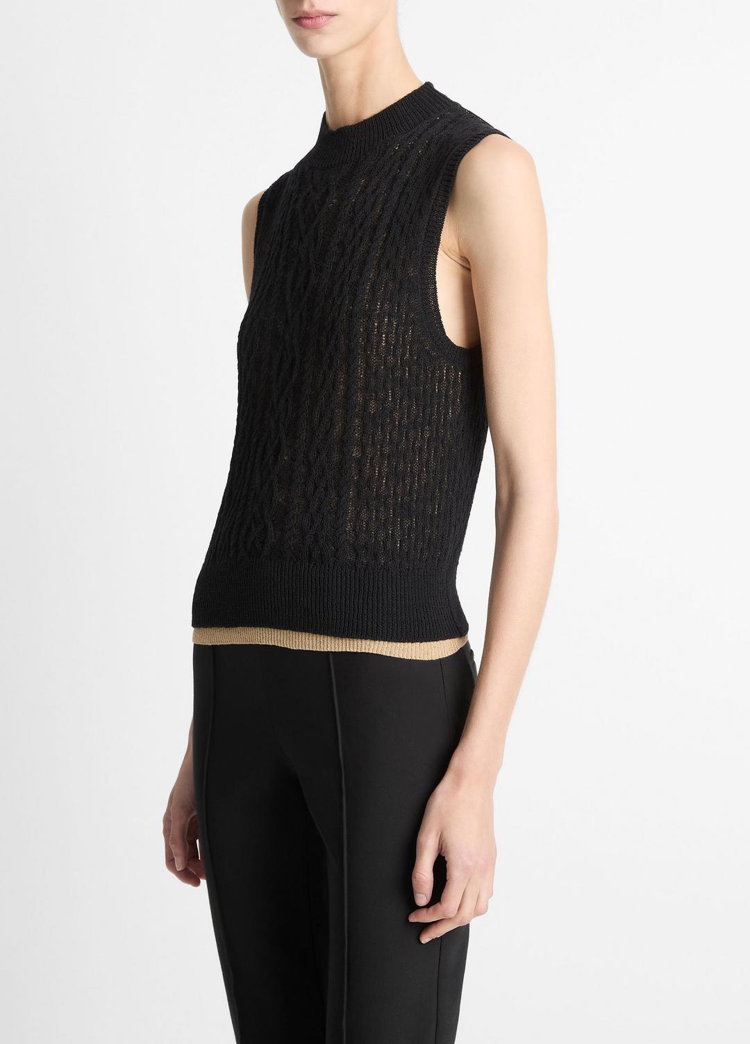 Cable Cotton-Blend Double-Layer Shell in Sweaters BLACK/GOLD CLIFF | VINCE Sale