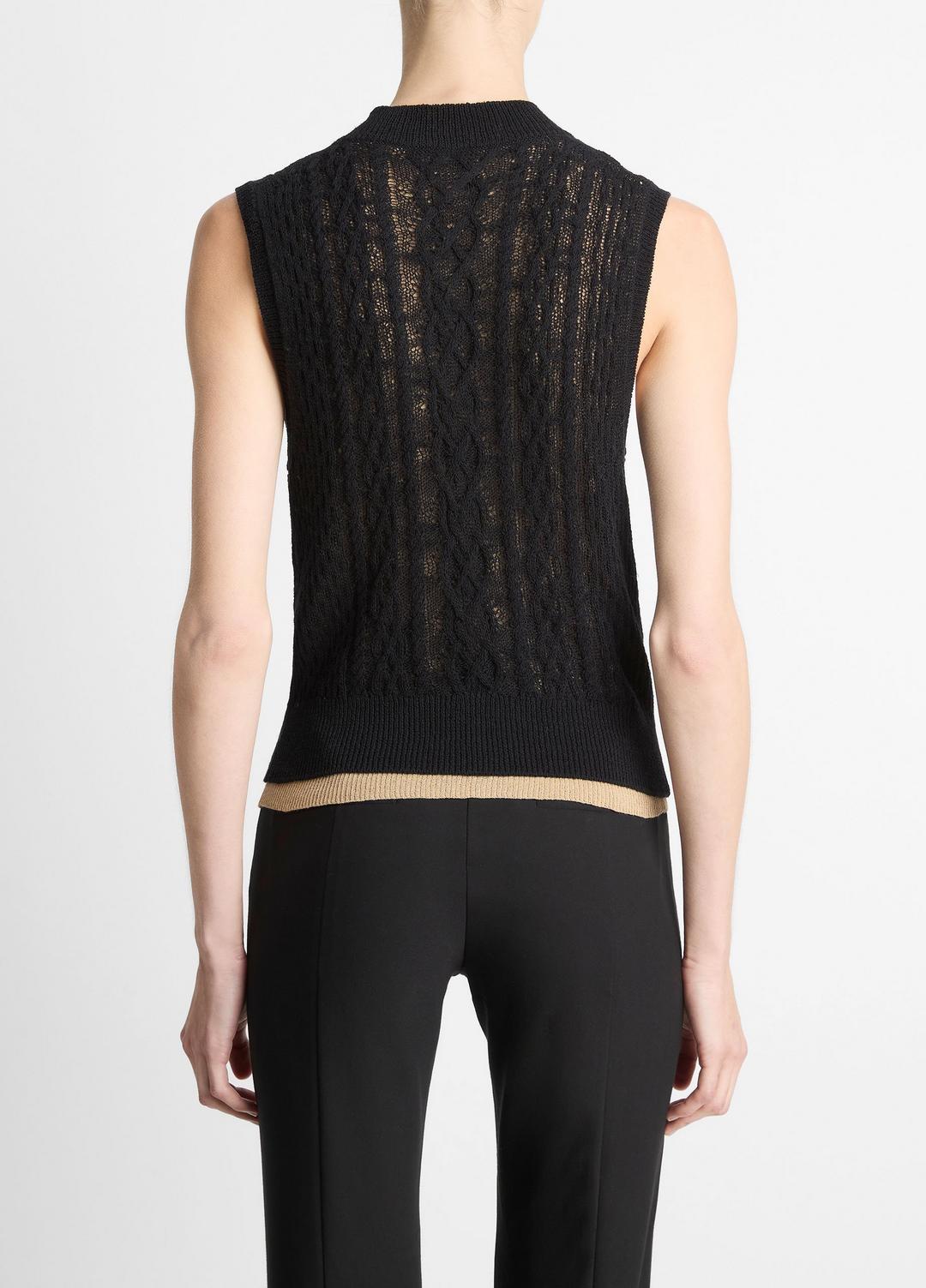 Cable Cotton-Blend Double-Layer Shell in Sweaters BLACK/GOLD CLIFF | VINCE Sale